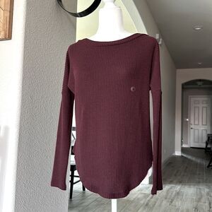NWT Aeropostale Waffle Knit XS Maroon Long Sleeve Oversized Boat Neck Loose